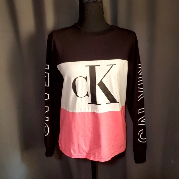 Calvin Klien Jeans Pink White Long Sleeve Tops Size Medium - Picture 2 of 10